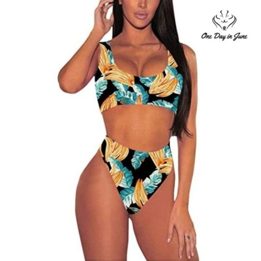 Pink Queen Crop Top High Waist Bikini Swimsuit Size M